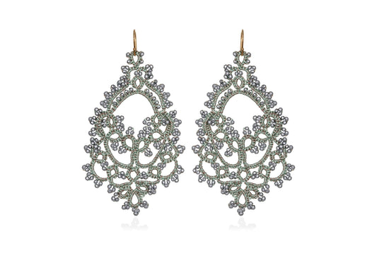 Contessina Lace JewelleryGodiva lace earrings, mint dark grey