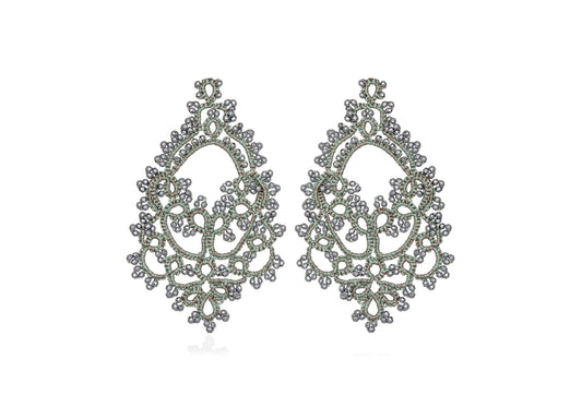 Godiva handcrafted gemstone lace earrings mint silver