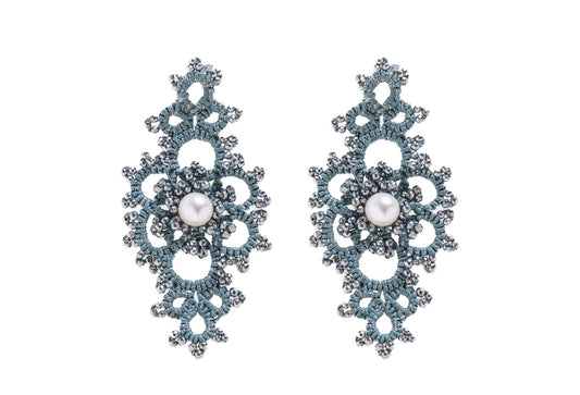 Contessina Lace JewelleryGrace lace earrings, air force blue dark grey