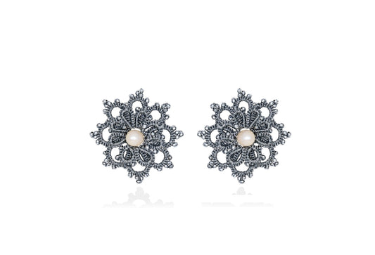 Contessina Lace JewelleryRosette lace earrings, grey silver