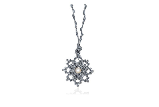 Contessina Lace JewelleryRosette lace pendant, grey silver