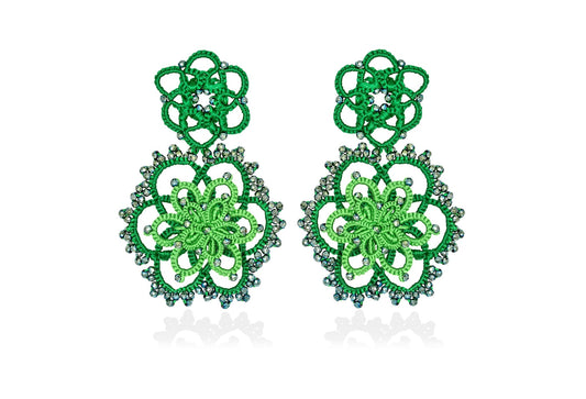 Vintage Bloom handcrafted gemstone lace earrings green 