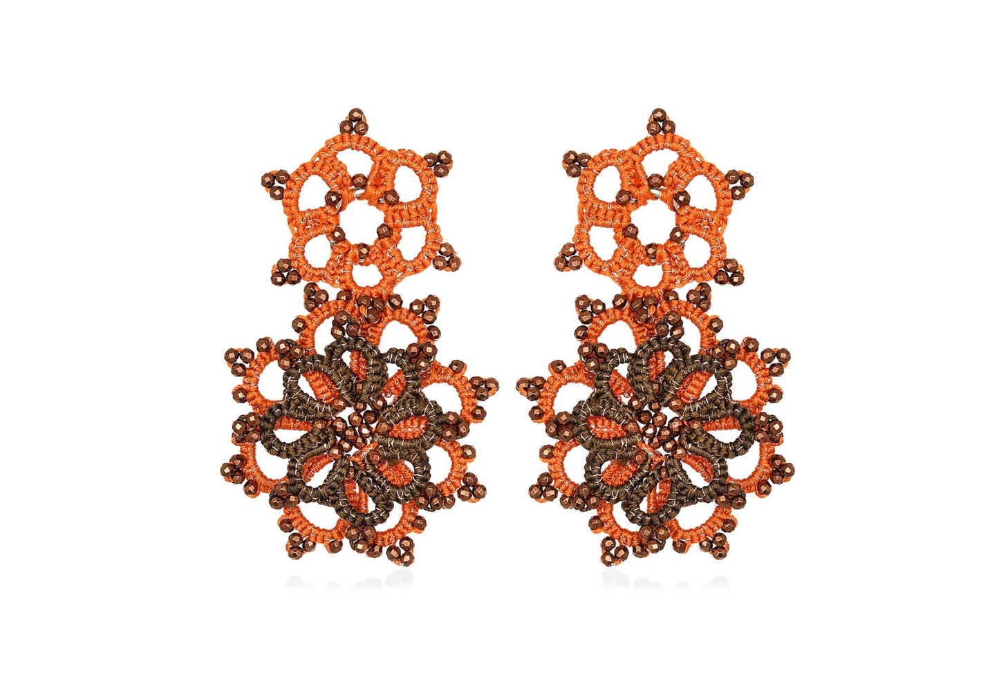 Vintage Bloom handcrafted gemstone earrings orange brown bronze