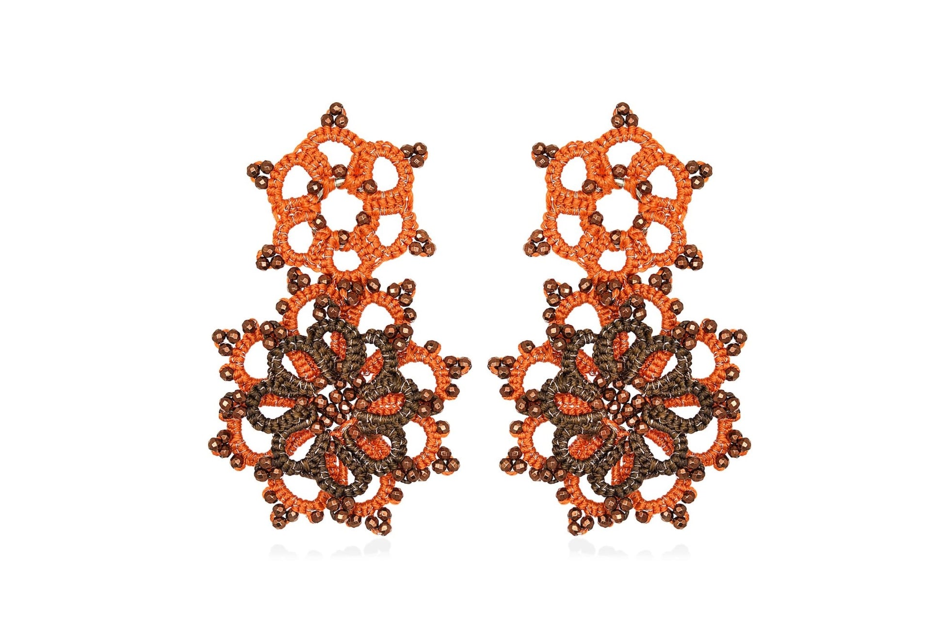 Vintage Bloom handcrafted gemstone earrings orange brown bronze