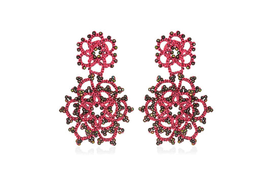 Contessina Lace JewelleryVintage Bloom lace earrings, fuchsia bronze