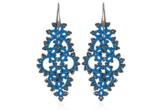 Contessina Lace JewelleryVintage Carol lace earrings, blue petrol dark grey