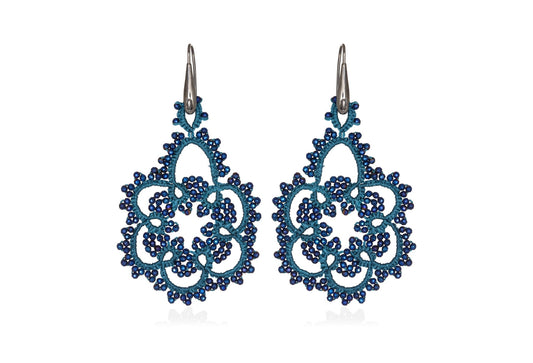 Vintage Flower handcrafted gemstone lace earrings blue