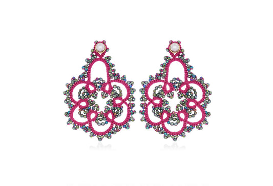 Contessina Lace JewelleryVintage Flower lace earrings, fuchsia rainbow