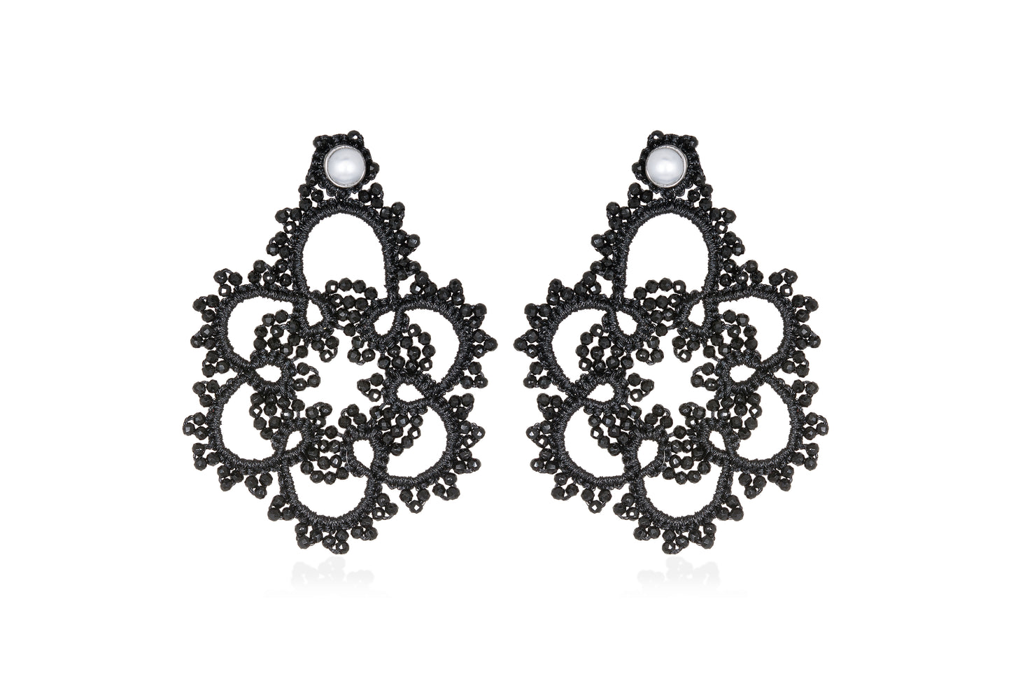 Flower lace earrings, black
