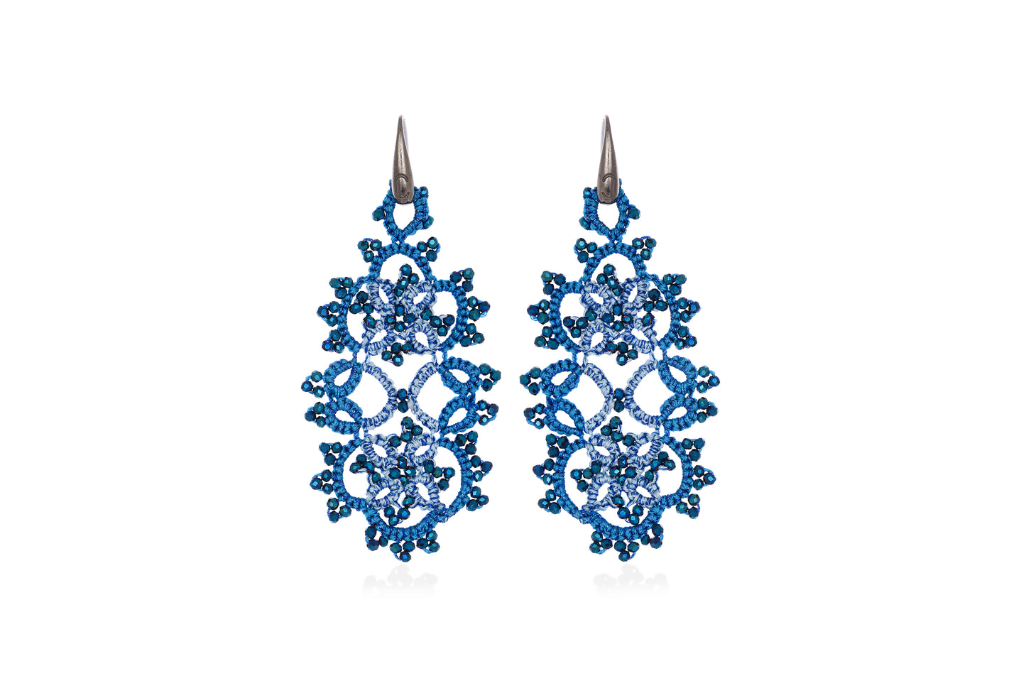 Art Deco bi-tone small lace earrings, ocean & baby blue