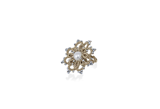 Rosette lace ring, sand silver
