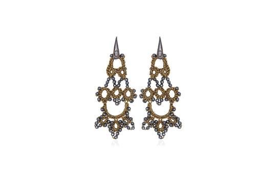 Bijoux lace earrings, antique gold dark grey