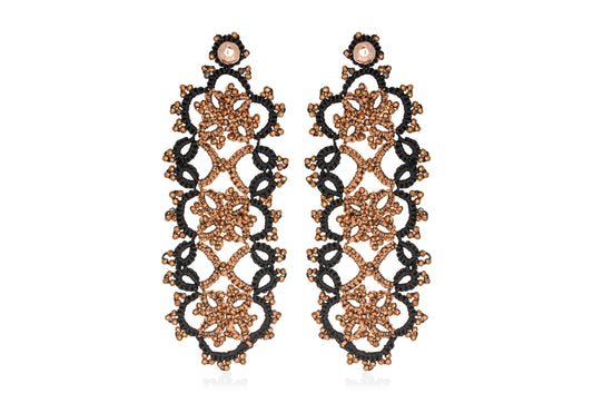 Art Deco bi-tone large lace earrings, black bronze