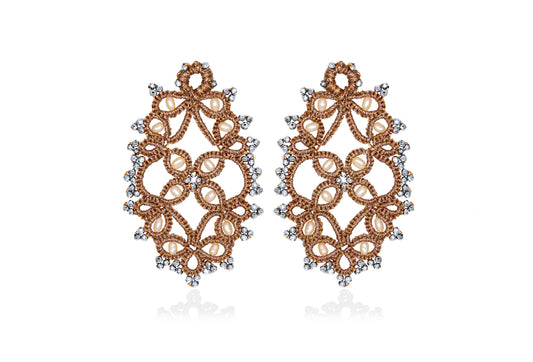 Fiona lace earrings, antique gold silver