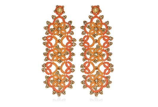 Vintage Art Deco bi-tone large lace earrings, zesty gold