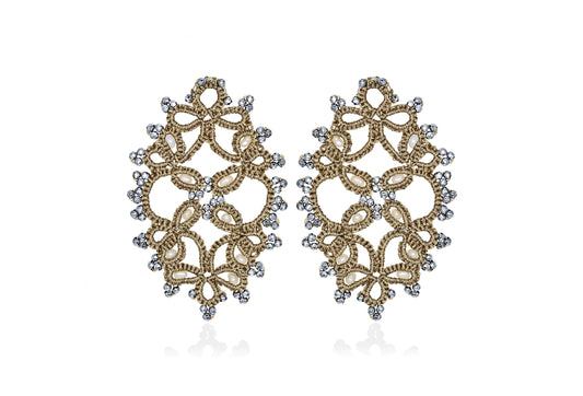 Fiona lace earrings, beige silver