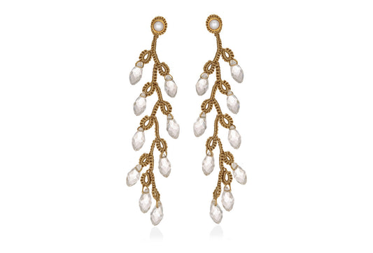 Afthonia lace earrings, gold crystal