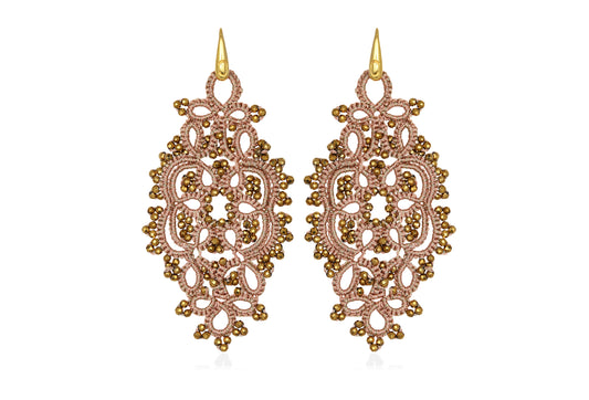 Alexandra lace earrings, peach gold