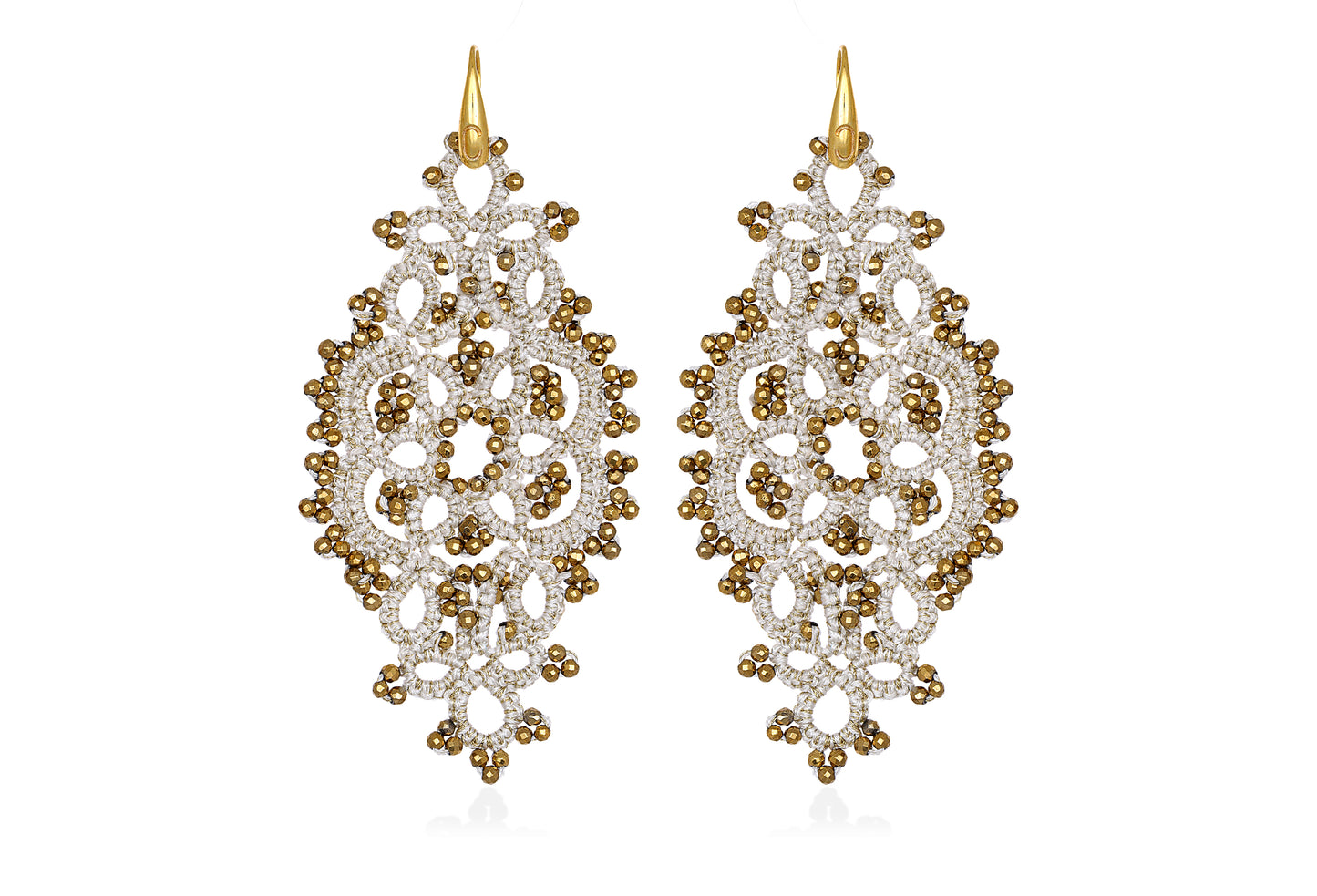 Alexandra lace earrings, cream gold