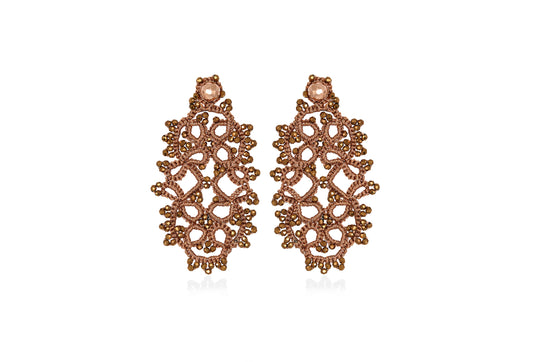 Art Deco small lace earrings, copper bronze