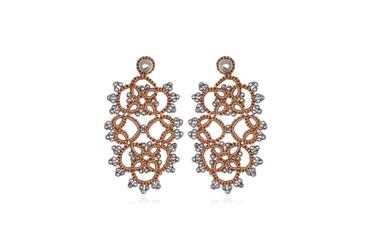 Art Deco small lace earrings, rose gold silver