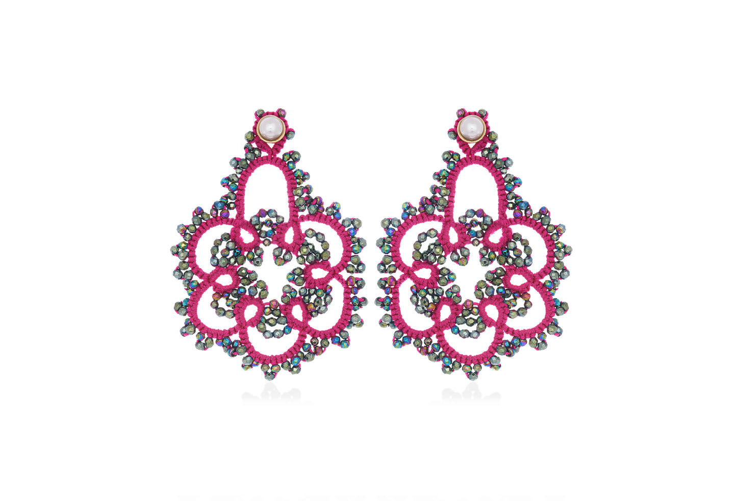 Vintage Flower lace earrings, fuchsia rainbow