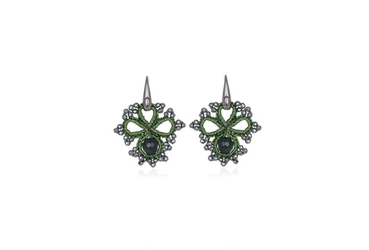 Claire lace earrings, festive green dark grey
