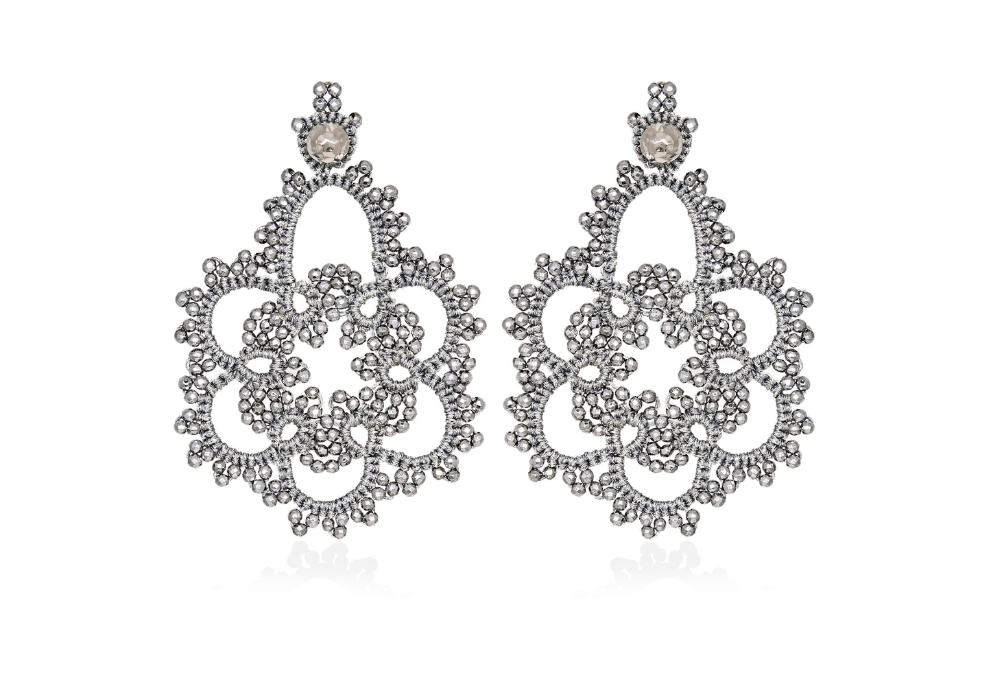 Flower lace earrings, silver