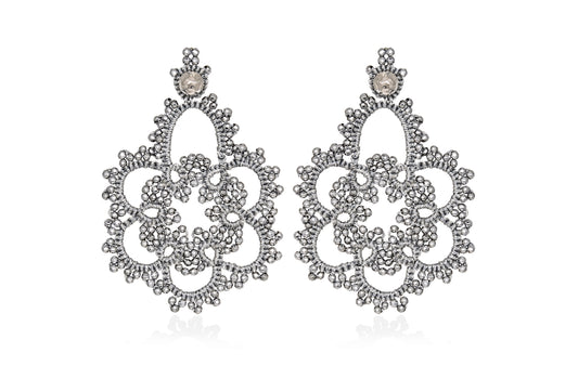 Flower lace earrings, silver