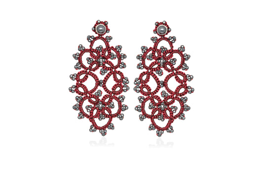 Art Deco small lace earrings, burgundy dark grey
