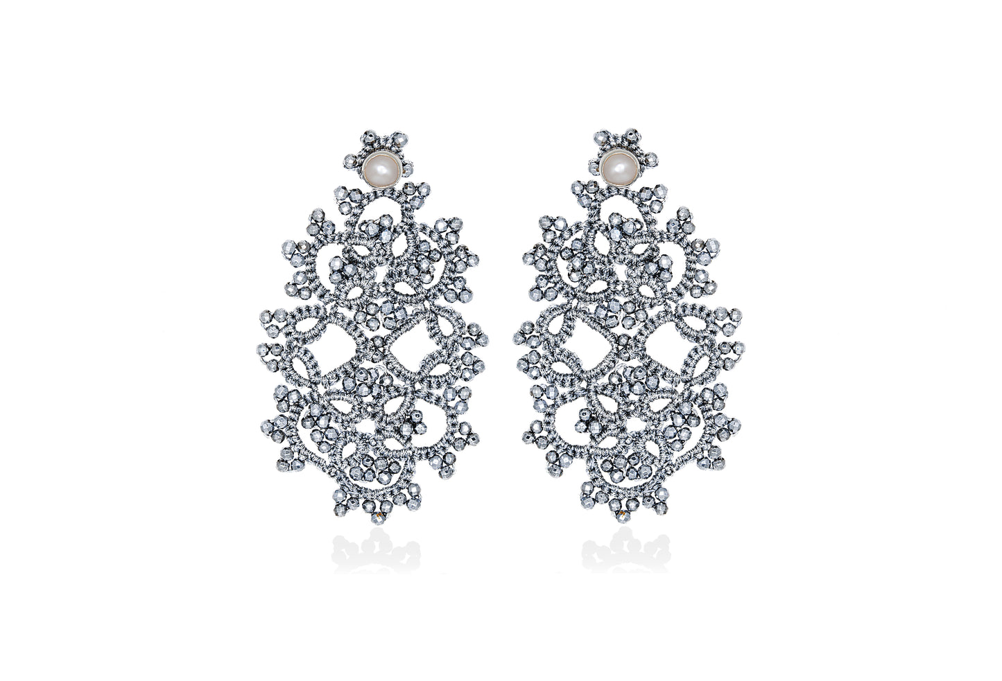 Art Deco small lace earrings, silver