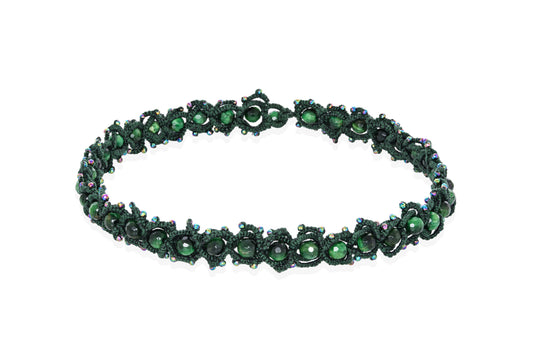 Avatar lace choker/double bracelet, green cat's eye