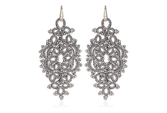 Alexandra lace earrings, silver grey