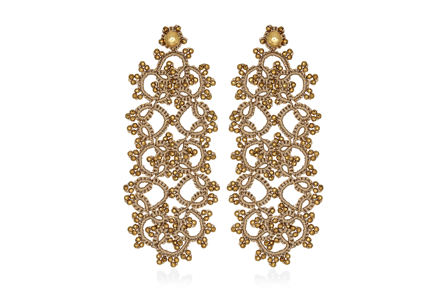 Art Deco large lace earrings, gold