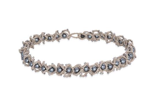 Ocean chic lace choker/double bracelet, greige silver