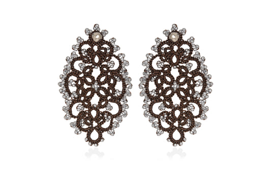 Diana lace earrings, bronze silver