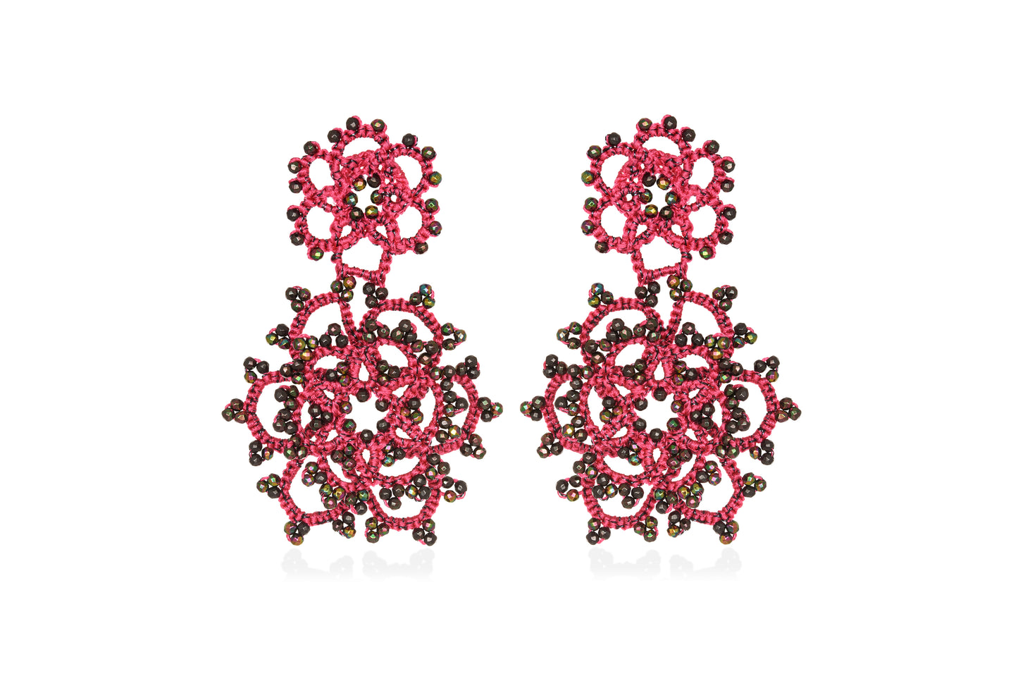 Vintage Bloom lace earrings, fuchsia bronze