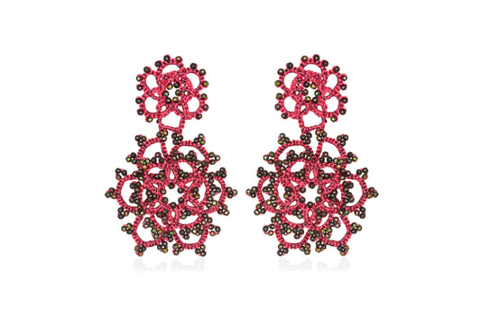Vintage Bloom lace earrings, fuchsia bronze