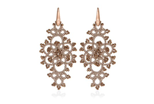 Thalia lace earrings, rose gold bronze
