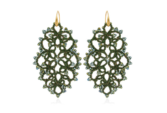 Diana lace earrings, vintage green