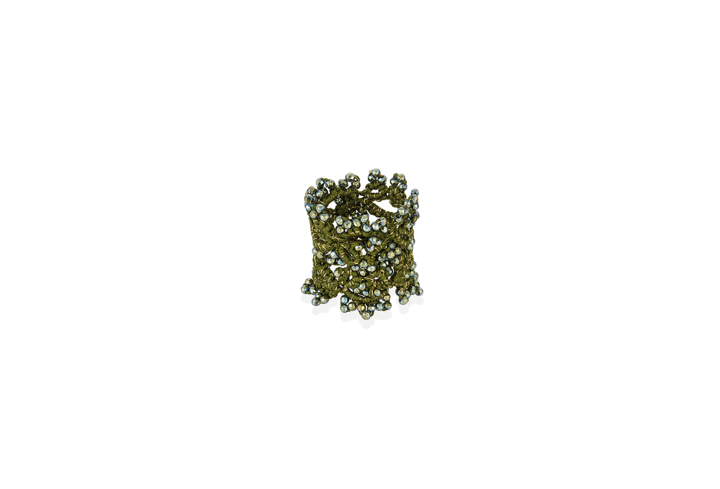 Art Deco lace ring, festive green silver