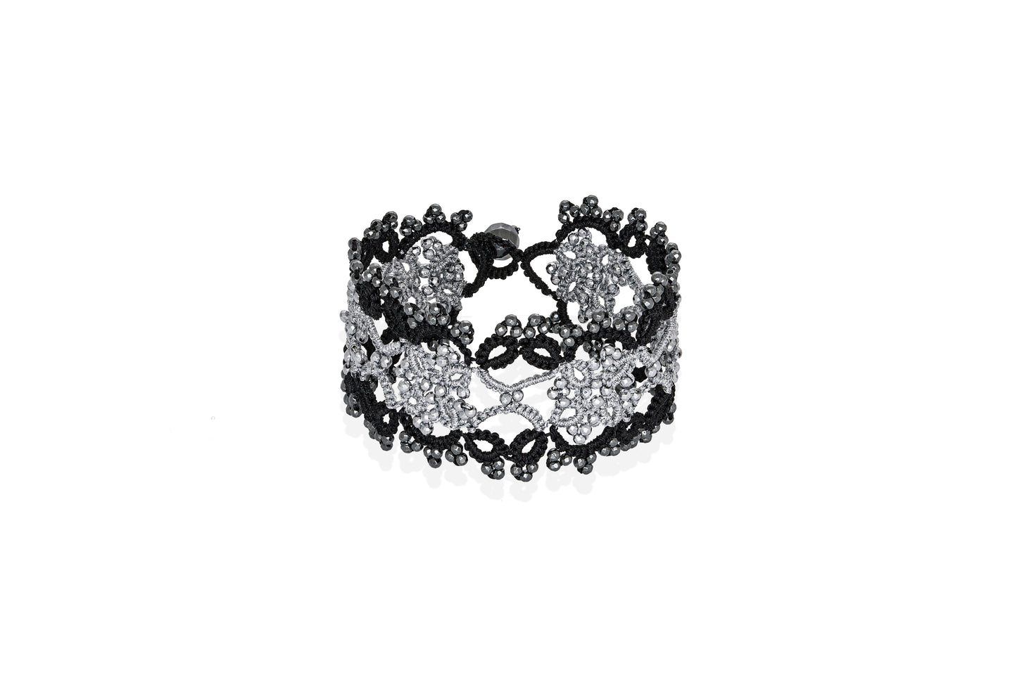 Art Deco small lace bracelet, black silver