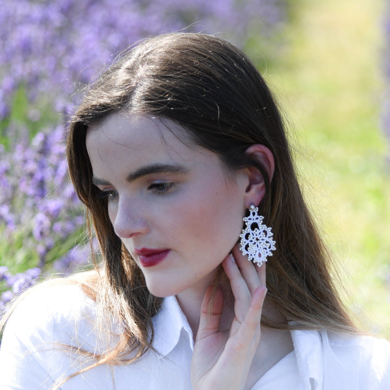 Melina lace earrings, silver