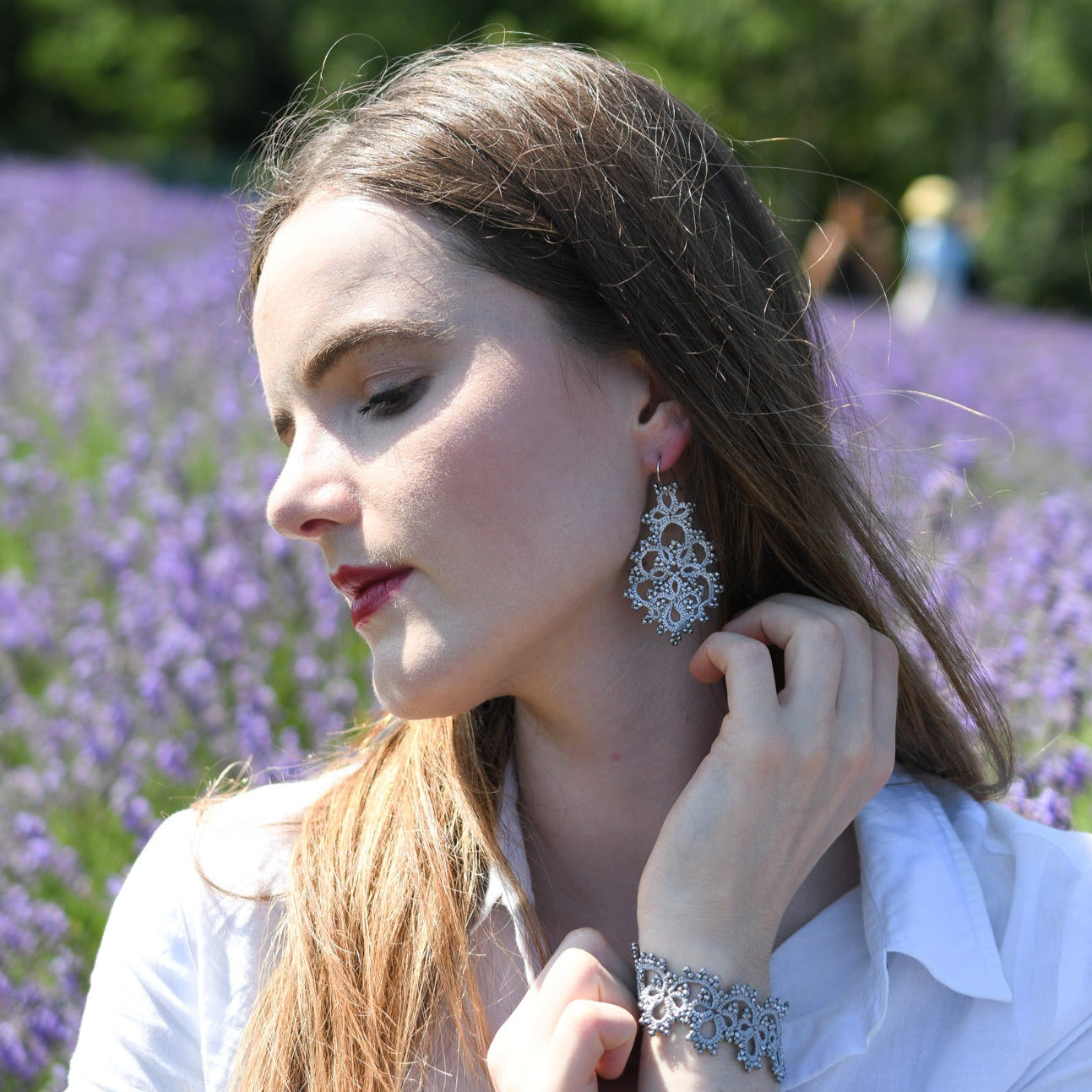 Melina lace earrings, burgundy dark grey