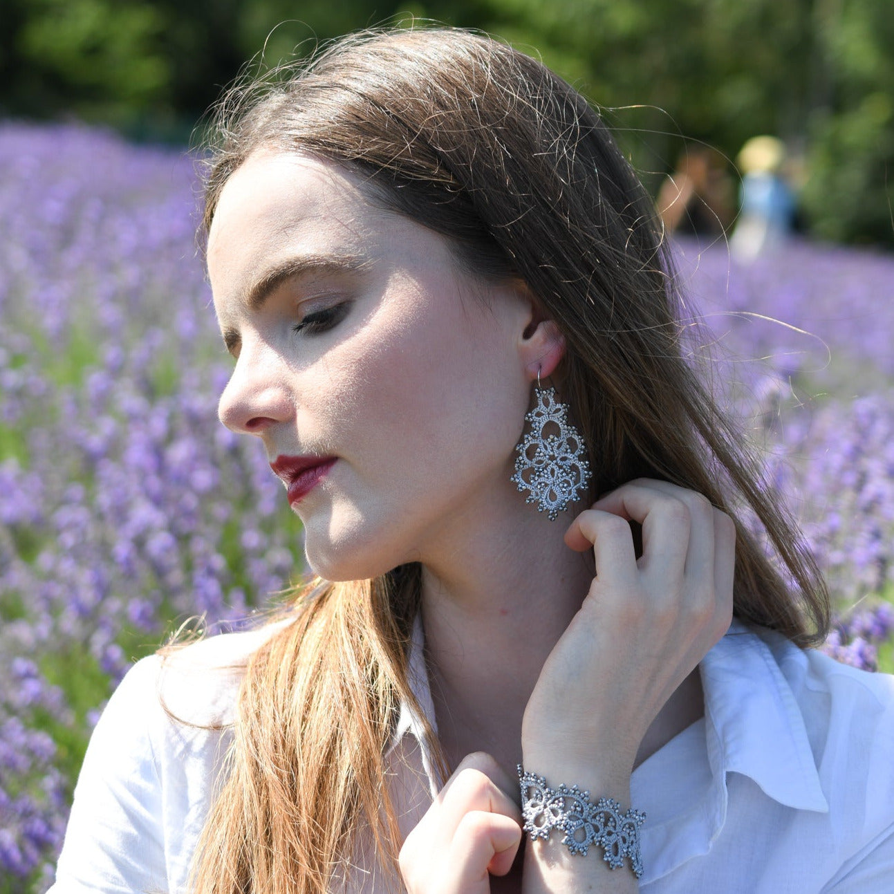 Melina lace earrings, ecaille bronze