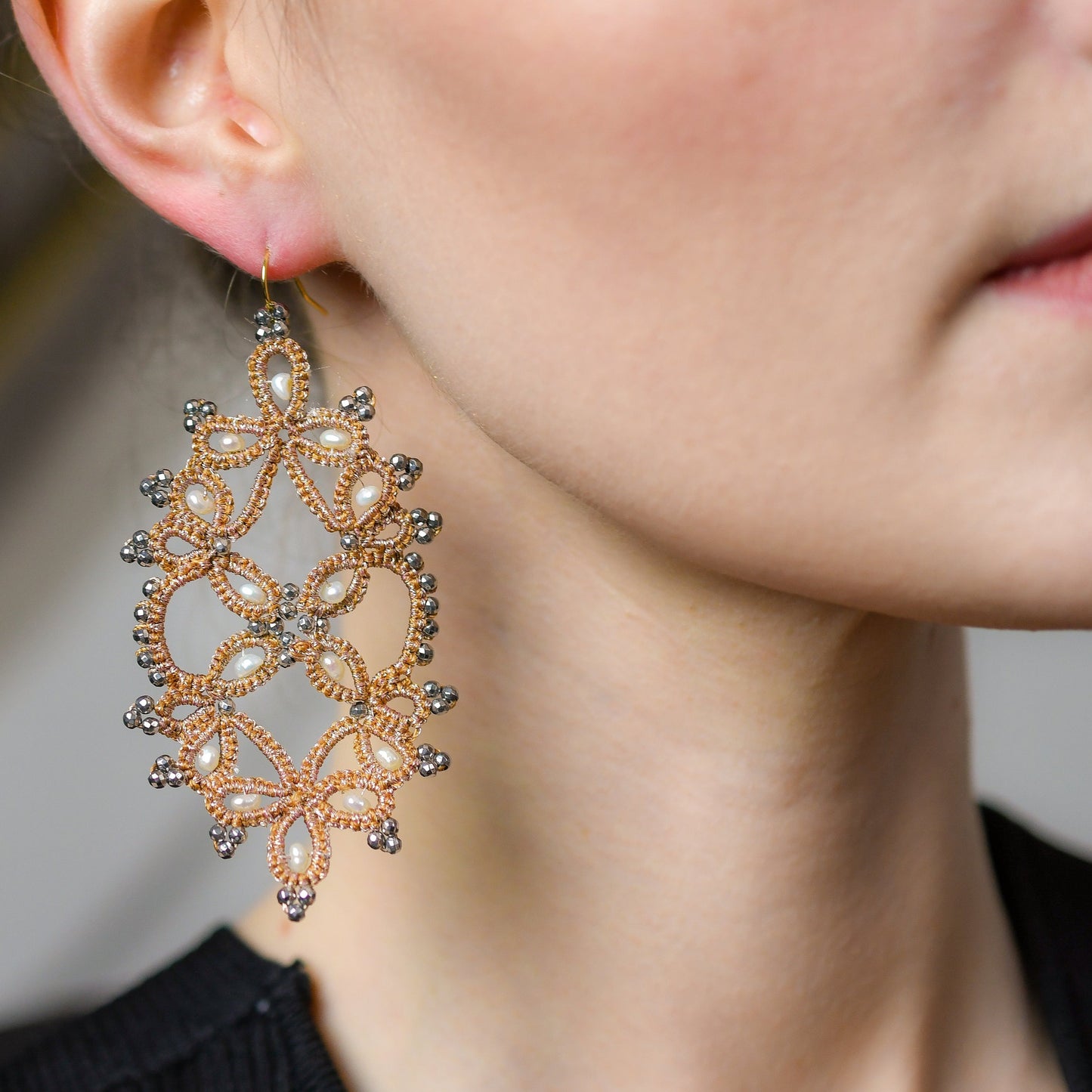Fiona lace earrings, bronze silver