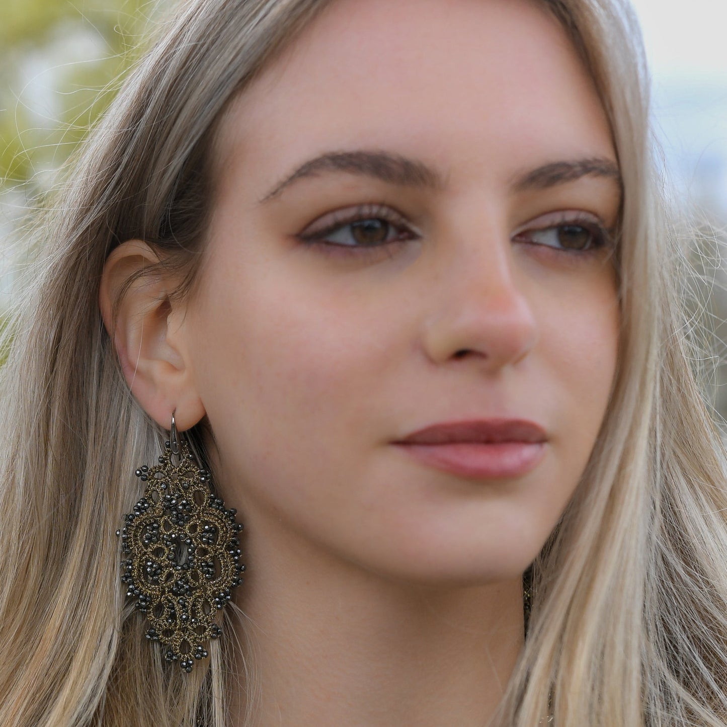 Alexandra lace earrings, peach green