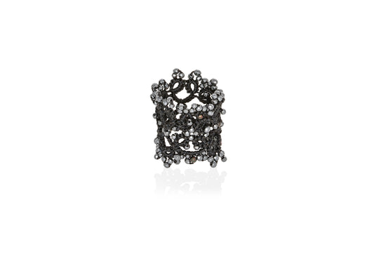Art Deco lace ring, black dark grey