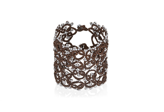 Art Deco large lace bracelet, bronze silver