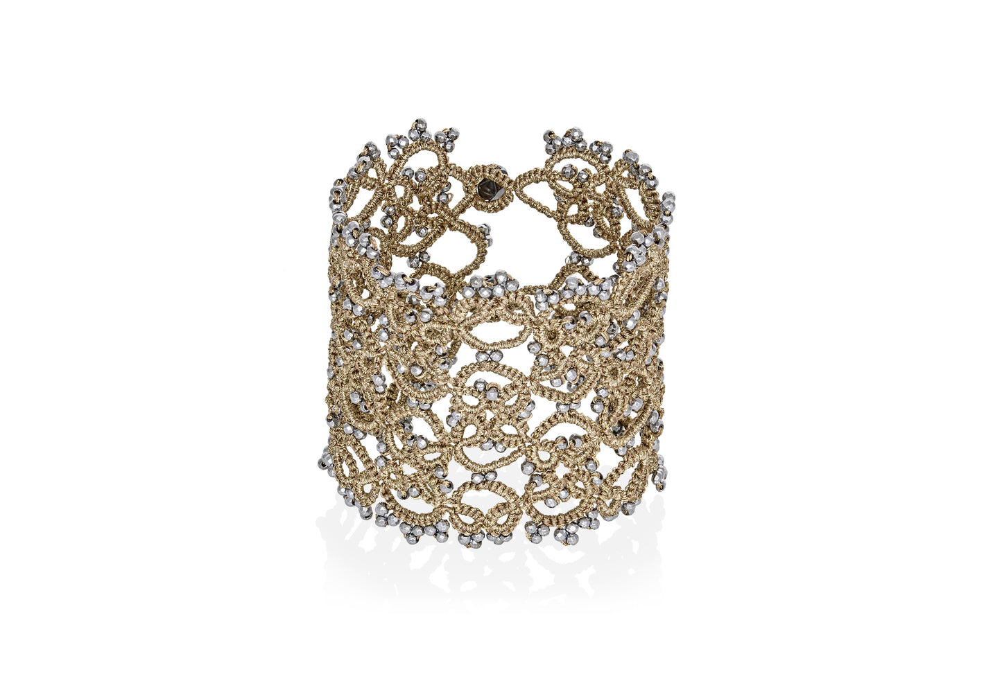 Art Deco large lace bracelet, sand silver